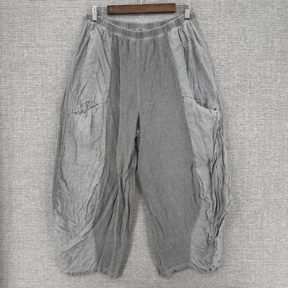 Meo Meli Pants Womens M Gray Harem Linen Cotton Elastic Waist Pockets Relaxed - Picture 1 of 9